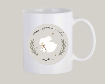 Tasse en céramique - Lapinou de Noel - personnaliser - Prénom - Maman - Papa - Mamie - Papy - Maîtresse - Nounou - Enfant - Cadeau