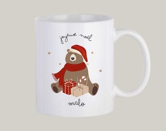 Tasse en céramique - Ourson de Noel - personnaliser - Prénom - Maman - Papa - Mamie - Papy - Maîtresse - Nounou - Enfant - Cadeau