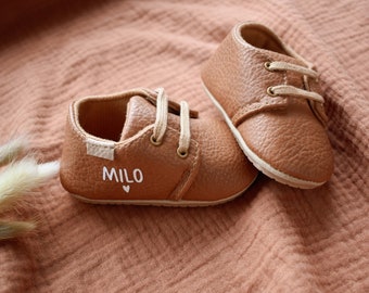 Chaussures bébé - Marron - à personnaliser - Prénom - Enfant - Cadeau - Naissance - Anniversaire - Baptême - Grossesse