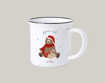 Tasse vintage - Céramique - Ourson de Noël - personnaliser - Maman - Papa - Mamie - Marraine - Nounou - Parrain - Enfant - Cadeau