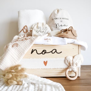 Baby Box Big à personnaliser Prénom Bébé Enfant Naissance Cadeau Baby shower Gaze coton Doudou Couverture Coffret image 1