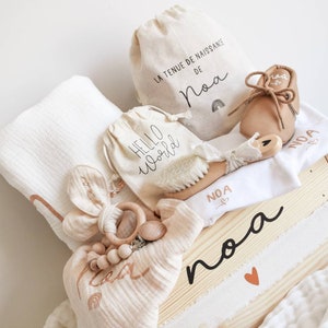 Baby Box Big à personnaliser Prénom Bébé Enfant Naissance Cadeau Baby shower Gaze coton Doudou Couverture Coffret image 3