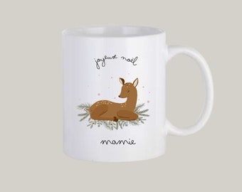 Tasse en céramique - Bichette de Noel - personnaliser - Prénom - Maman - Papa - Mamie - Papy - Maîtresse - Nounou - Enfant - Cadeau