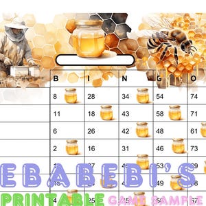 Bingo met 1 - 75 ballen, bingobord voor 15 spelers, 1 gemengd en recht Bright Nature Bee Bijenteelt Honing Cartoon Bingo Party Nature Honeycomb