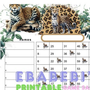 Bingo met 1 - 90 ballen, 15 lijnen bingobord voor 15 spelers, 1 gemengde en rechte Cheetah Nature Jungle Cartoon Bingo voor feestbeesten groen