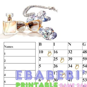 1 - 75 Balls Printable Bingo Game,15 player bingo board, 1 Mixed and Straight Bingo for Party Adults Cute Funny PNG Bling Jewelry Fancy