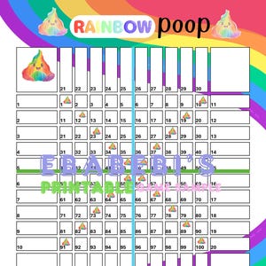 Rainbow Poop 40 Players Printable Bingo Boards - Straight Mixed 100 Ball 40 Line Grid Instant Download