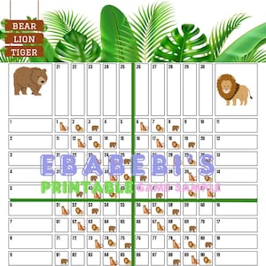 Jungle Forest Bear 40 Players Printable Bingo Boards - Straight Mixed 100 Ball 40 Line Grid Instant Download