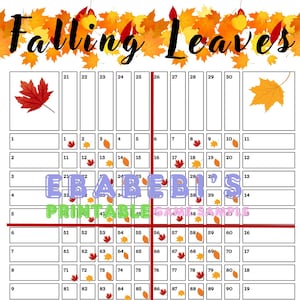 Falling Leaves Autumn Thanksgiving 40 Players Printable Bingo Boards - Straight Mixed 100 Ball 40 Line Grid Instant Download
