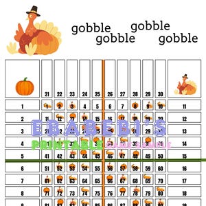 Gobble Turkey Fall Thanksgiving 40 Players Printable Bingo Boards - Straight Mixed 100 Ball 40 Line Grid Instant Download