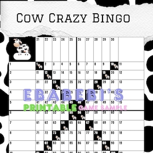 Cow Farm 40 Players Printable Bingo Boards - Straight Mixed 100 Ball 40 Line Grid Instant Download