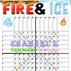 Fire and Ice Melting 40 Players Printable Bingo Boards - Straight Mixed 100 Ball 40 Line Grid Instant Download