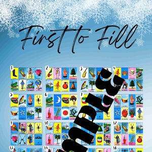 Digital Loteria Board Game Printable Mexican Bingo Card First to Fill PDFChristmas Winter Holiday