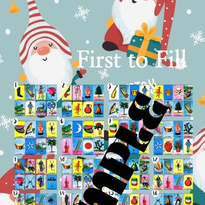 Digital Loteria Board Game Printable Mexican Bingo Card First to Fill PDFChristmas Winter Holiday
