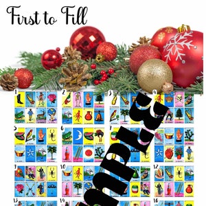 Digital Loteria Board Game Printable Mexican Bingo Card First to Fill PDFChristmas Winter Holiday