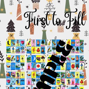 Digital Loteria Board Game Printable Mexican Bingo Card First to Fill PDFChristmas Winter Holiday