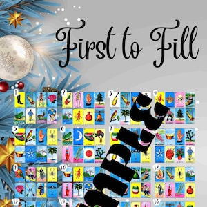 Digital Loteria Board Game Printable Mexican Bingo Card First to Fill PDFChristmas Winter Holiday