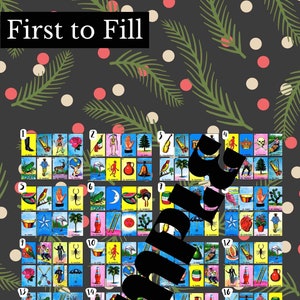 Digital Loteria Board Game Printable Mexican Bingo Card First to Fill PDFChristmas Winter Holiday
