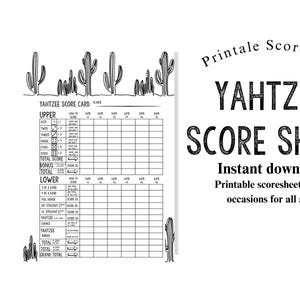 Yahtzee Score Card Sheet Cactus Succulent Southwestern Boho Dice Game Printable – Neutral 5 Dice Scorecard Instant Download Refill Sheets