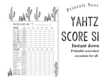 Yahtzee Score Card Sheet Cactus Succulent Southwestern Boho Dice Game Printable – Neutral 5 Dice Scorecard Instant Download Refill Sheets