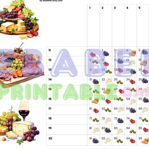 Charcuterie Adulting Food Bingo Boards - Instant Download -20 Lines -Party Snack Printable Bingo Boards - Straight Mixed 100 Ball