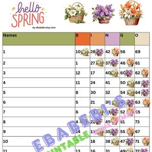 Bingo Boards - Instant Download -15 Lines -Spring Printable Bingo Boards - Straight Mixed 75 Ball