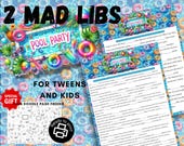 Pool Party Mad Libs Printable Bundle with FREE Coloring Page - Summer Activity for Kids & Families - Digital Download