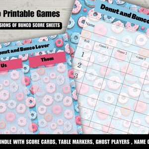 Donut Brunch Breakfast Lunch Cafe Printable Bunco 4 Games , Summer Bridal and Spring Baby Shower Bunco Game, Year Round Bunco