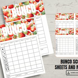 Pink Strawberry Fruit Spring Summer Party Game Bunco Score Sheets Set for Ultimate Game Night