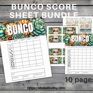 Green Yellow Cactus Sunflower Western Summer Party Game Bunco Score Sheets Set for Ultimate Game Night