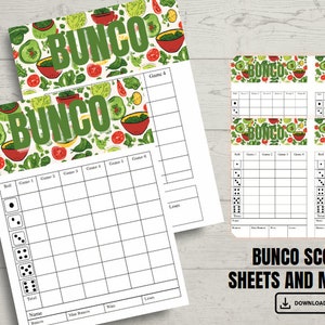 Veggies Bunco Score Sheets Set for Ultimate Game Night Bridal Baby Shower Wedding Party Event Printable