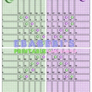 Green Purple Dots 40 Players Printable Bingo Boards - Straight Mixed 100 Ball 40 Line Grid Instant Download