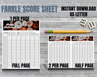 Farkle Score Sheet Printable – Cute Dice Game Scorecard for Family Game Night Halloween Pumpkin Party – PDF Instant Download Farkle Sheet