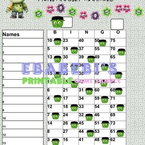 1 - 75 Balls Printable Bingo Game,15 player bingo board, 1 Mixed and Straight Bingo for Party Adults Cute Funny PNG Halloween