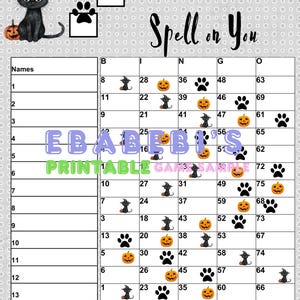 1 - 75 Balls Printable Bingo Game,15 player bingo board, 1 Mixed and Straight Bingo for Party Adults Cute Funny PNG Halloween