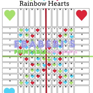 Rainbow Hearts 40 Players Printable Bingo Boards - Straight Mixed 100 Ball 40 Line Grid Instant Download