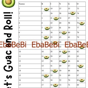 Bingo Boards - Instant Download -Bingo Cards 18 Line Bingo 90 Balls -- Printable Straight Mixed Avocado Green White Joke Food