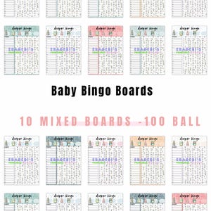 10 Bingo Board Mixed 100 Balls 20 Players Bingo, Printable Baby Shower Bingo Game, New Mom Activity Baby Bingo, Gender Neutral Blue Pink