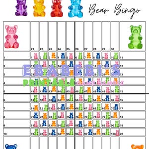 Gummy Bear Instant Download - 40 Players Printable Bingo Boards - Straight Mixed 100 Ball 40 Line Grid