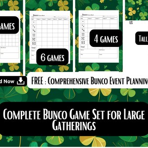 St Patrick&#39;s Lucky Shamrocks Gold Bunco Score Sheets Set - Perfect for Fundraising & Large Events Party Game Printable Family Reunion Night