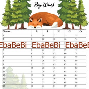 Bingo Boards - Instant Download -Bingo Cards 18 Line Bingo 90 Balls -- Custom Board Game Printable Straight Mixed Forest Fox Trees Joke