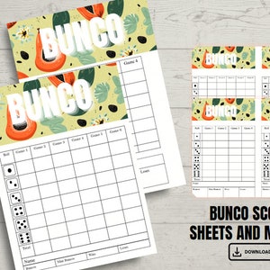 Papayas Tropical Fruit Summer-Themed Green Shades Bunco Score Sheets Set for Ultimate Family Game Night Party Event Adults Kids
