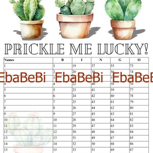 Bingo Boards -Instant Download-Bingo Cards 18 Line Bingo 90 Balls - Custom Board Game Printable Straight Mixed Cactus Succulent Green Garden