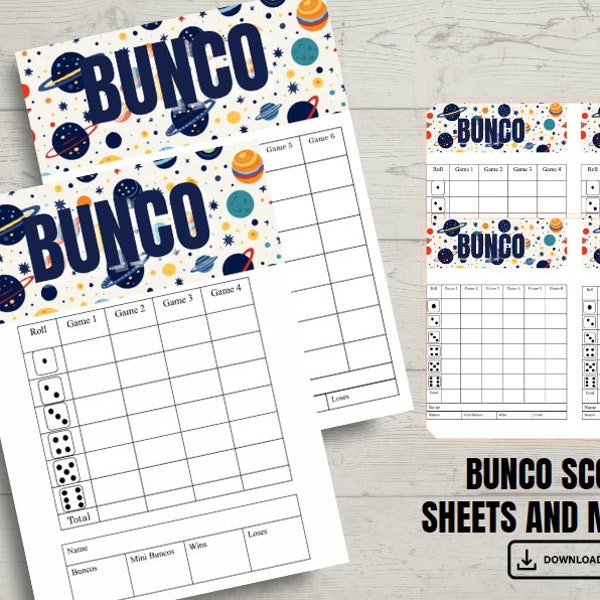 Space Planets Education STEM Activity Teenager Printable Bunco Score Sheets Set for Ultimate Game Night Party Night