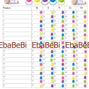 Bingo Boards - Instant Download -Bingo Cards 18 Line Bingo 90 Balls -- Custom Board Game Printable Straight Mixed Easter Bunny Eggs Rainbow