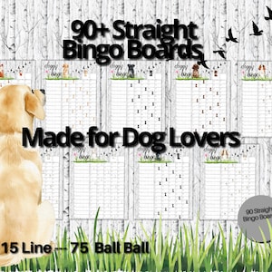 HUGE BINGO BUNDLE 90 Pack Dog Lover Forest Grass Gray Birch Bingo Boards Instant Download Printable 15 Lines - 75 Ball Straight