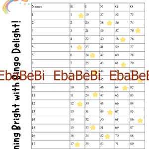 Bingo Boards - Instant Download -Bingo Cards 18 Line Bingo 90 Balls -- Printable Straight Mixed Stars Yellow Rainbow Joke