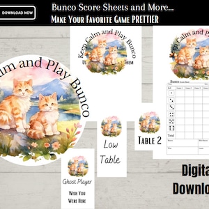 Kittens Cats Pets Pastel Printable Bunco Score Sheets With Ghost Player Tally Cards