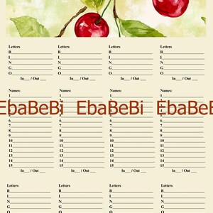 15 Line Bingo Letter Bingo Notebook Page | With 12 Printable Adult Games Space Cherry Leaves Tan Yellow
