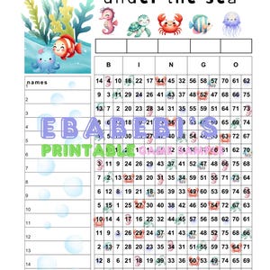 Triple Action Bingo 1 - 75 ballen, bingobord voor 15 spelers, 2 GEMENGD Bright Nature Ocean Fish Krab Sea Cartoon Bingo voor feest Blauw Rood
